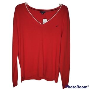 NWT NAUTICA Bright Red V-Neck Sweater
